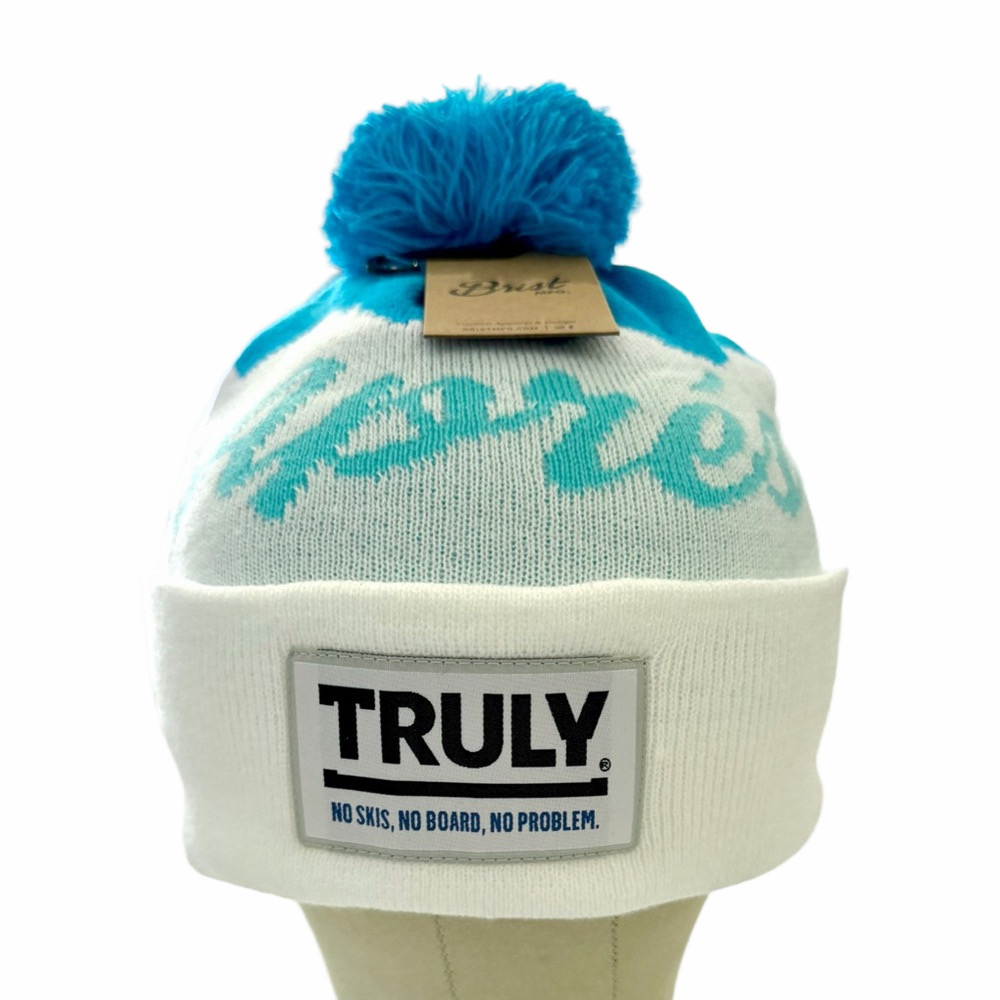 Truly Hard Seltzer Pom Pom Beanie Knit Cap Turquoise White Brist Mfg NEW